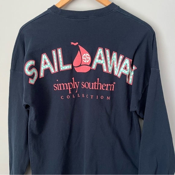 Simply Southern Collection Sail Away Navy Blue Oversized Long Sleeve Shirt Sz S - Picture 10 of 14